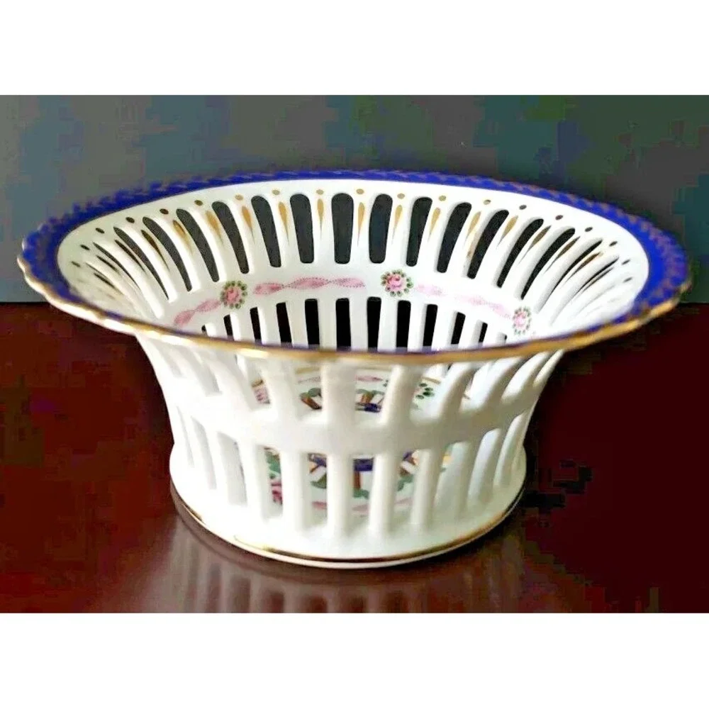 Royal Danube Round Latticed Gold Ribbon Bowl 1886 Porcelain Scalloped Candy Dish